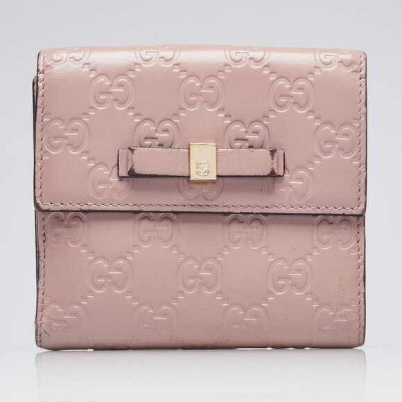 Gucci Pink Guccissima Leather Compact Bow Wallet - Picture 1 of 10